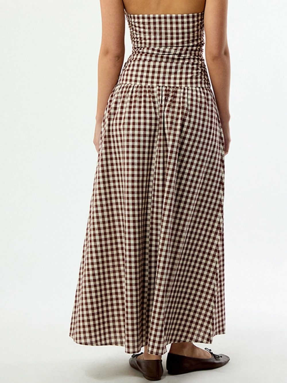 Pacsun Brown and White Gingham Strapless Maxi Dress - Picture 3 of 6